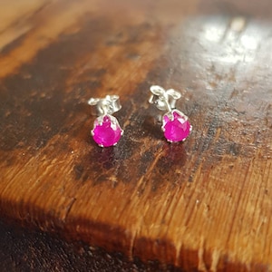 Ruby stud earrings. 4mm round July birthstone earrings.