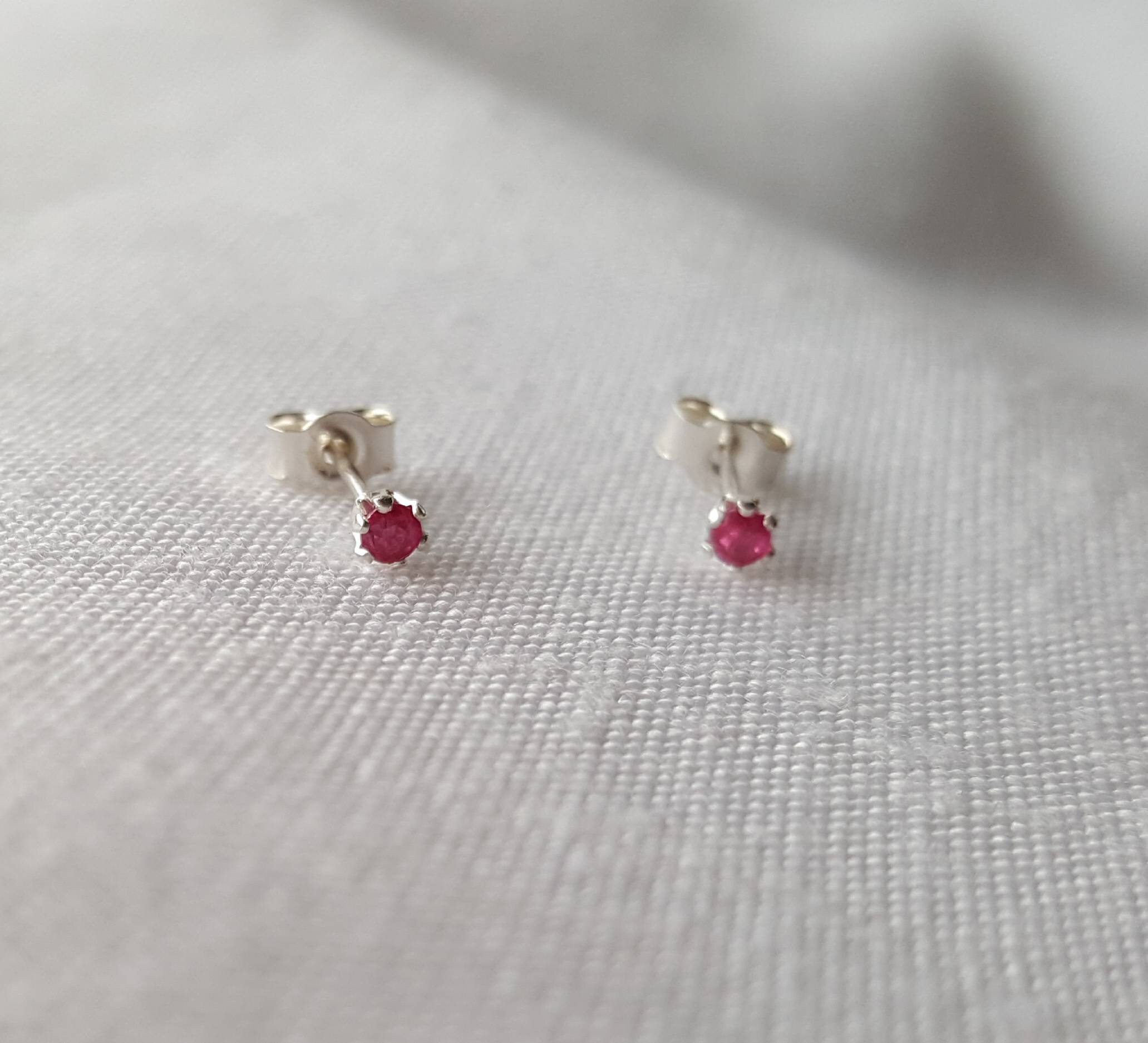 Tiny ruby earrings. Genuine ruby studs. Little red earrings. | Etsy