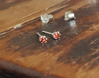 2mm faceted round natural orange garnet studs. Tiny spessartine garnet earrings Genuine garnet stud earrings