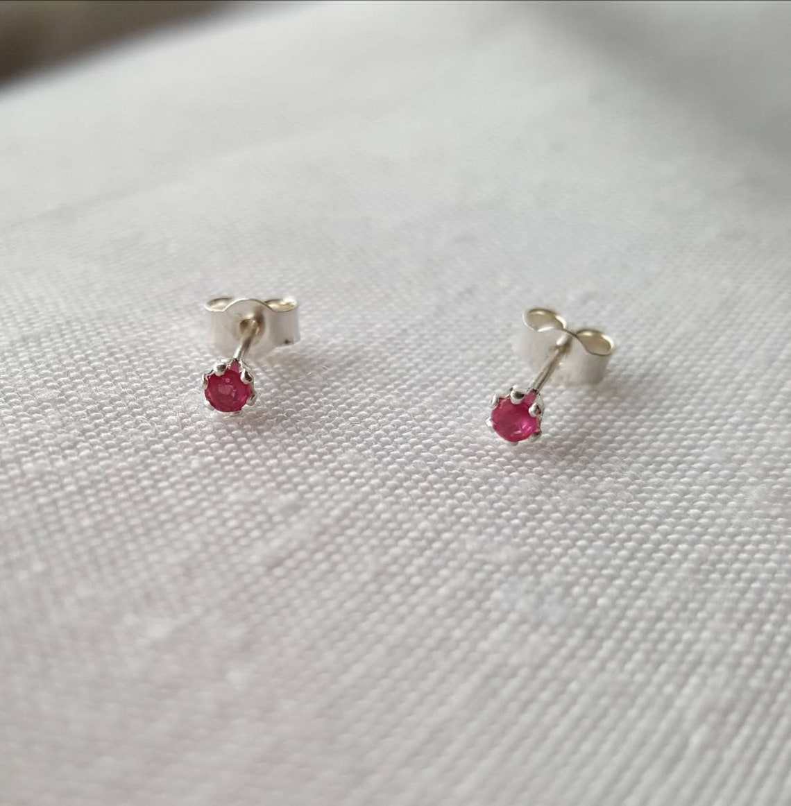 Tiny ruby earrings. Genuine ruby studs. Little red earrings. Etsy