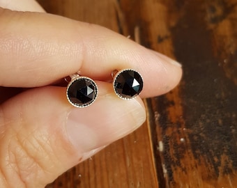 Genuine black spinel earrings. 6mm black stud earrings.