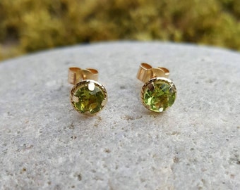 Peridot earrings. Genuine peridot stud earrings, 9ct gold halo studs. August birthstone gift.