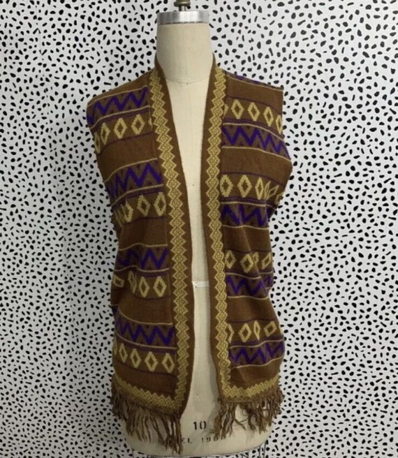 Vintage Sweater 1960s Aztec Southwestern Vest Smal