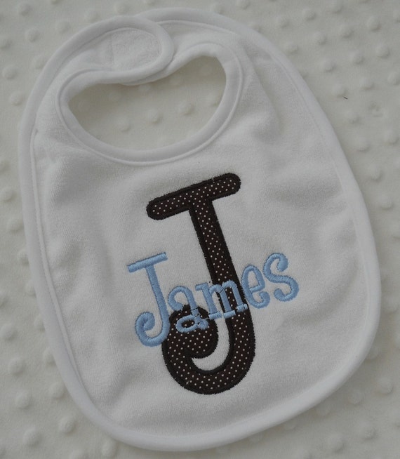 Items similar to Appliqued personalized baby Bib with initial and name