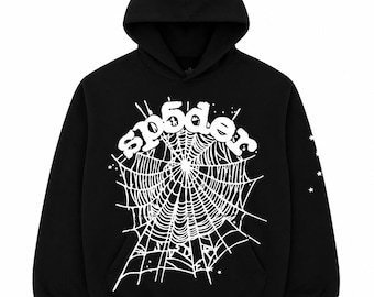 Sp5der Web Graphic Hoodie – Gothic Streetwear Pullover Hoodie – Y2K Oversized Black Hoodie – Grunge Aesthetic Sweatshirt – Unisex Gift