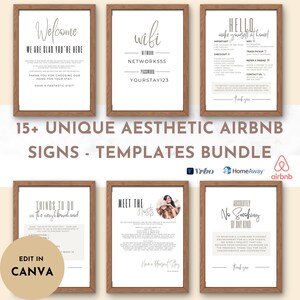 15+ szablonów Airbnb Sign Bundle Airbnb Signage Signs For Rental Home Wifi Sign Airbnb Welcome Check List Simple Signs Canva