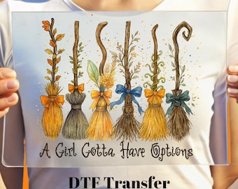 Halloween Witch Broom DTF Transfer: Spooky Girl Shirt Decal