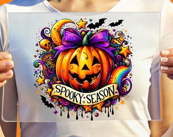 Pumpkin Spooky Season DTF Transfer: Halloween Shirt Design Ready to Press