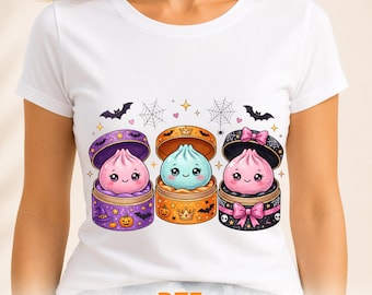 Kawaii Halloween Dumplings DTF Transfer, Spooky Dumpling Ready to Press, Spooky Bao Screen Print