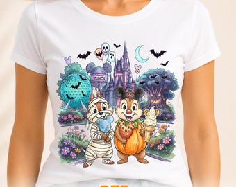 Halloween Chip and Dale DTF Transfer, Spooky Theme Park Ready to Press, Kids Halloween Heat Print
