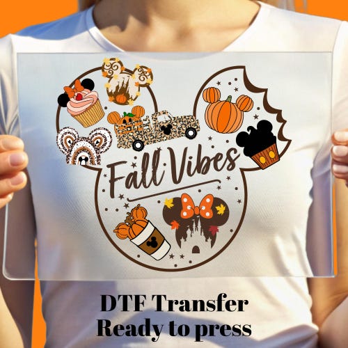 Transferencia DTF "Calabaza Disney" con ambiente otoñal, lista para imprimir en otoño, transferencia DTF a granel, hoja de cuadrilla, temporada de calabaza retro, temporada de otoño en Disneyland
