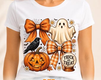 Preppy Coquette Halloween Ghost Ready to Press, Pumpkin Halloween DTF Transfer