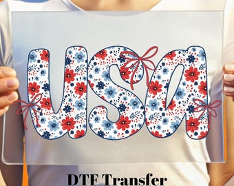 Coquette USA 4th of July Ready to Press, Floral Fourth of July DTF Transfer, Bulk Dtf, Heat Transfer for July, Independence Day Iron On