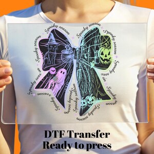 Neon Spooky Season Coquette Bow DTF Transfer: Halloween Design