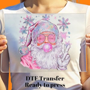 Retro Santa DTF Transfer, Bubblegum Peace Sign, Groovy Christmas Print