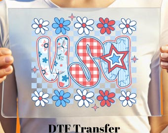 Preppy Floral USA 4th of July DTF Transfer: Ready to Press Heat Transfer