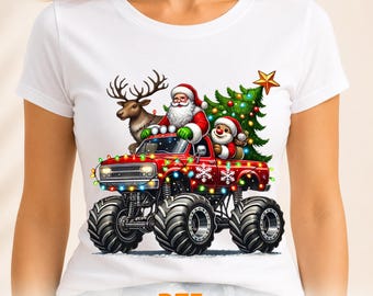 Christmas Monster DTF Transfer: Holiday Truck Lights Ready to Press, Kids Christmas Shirt Design