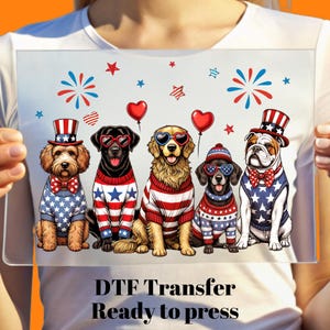4th of July Dog DTF Transfer for 4th of July, Patriotic Dog Ready to Press, Bulk Dtf, Gang Sheet, Heat Press Dog Patch, July 4 Dog Iron On