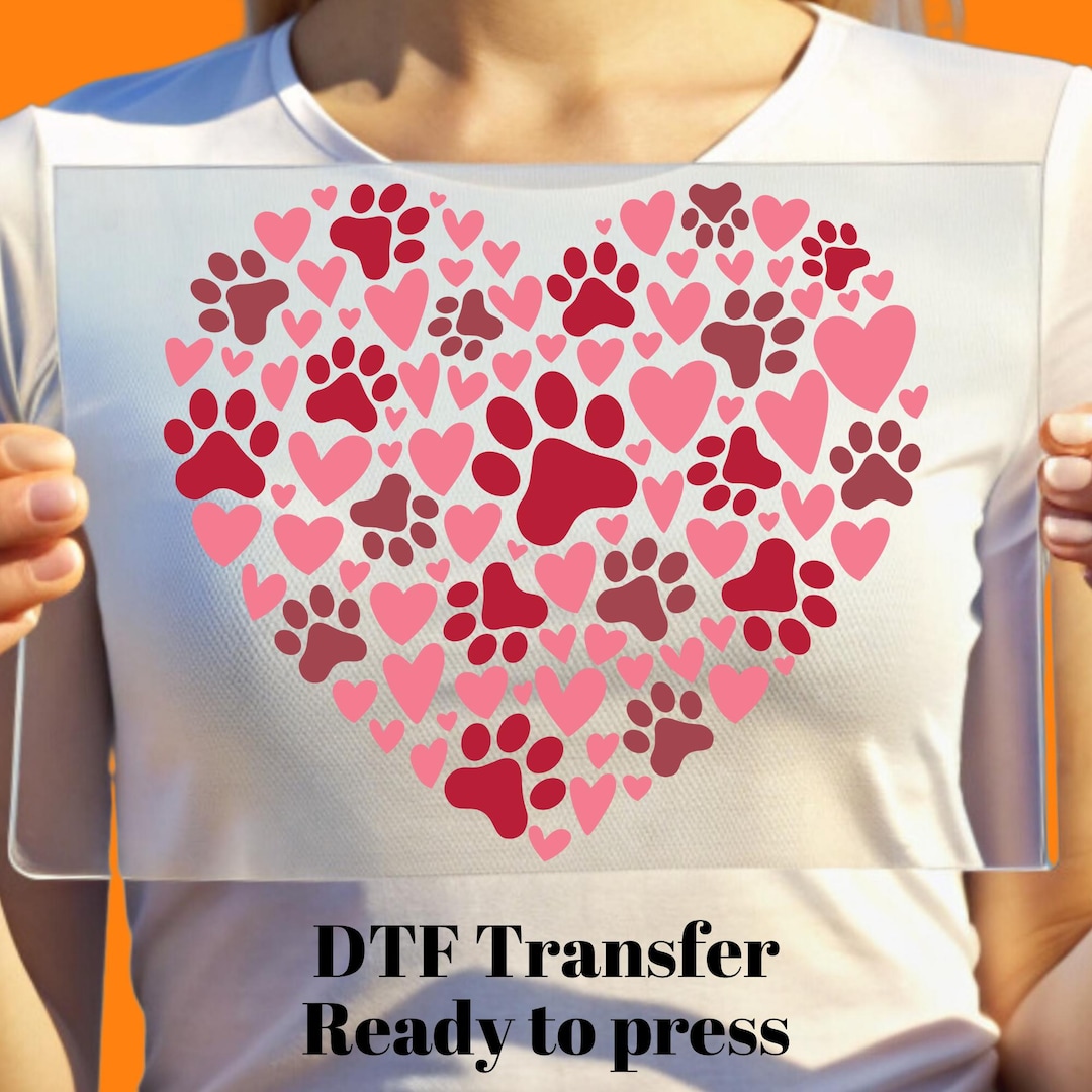 Dog Valentine Paw Heart Ready for Press, Valentine's Day DTF Transfer ...