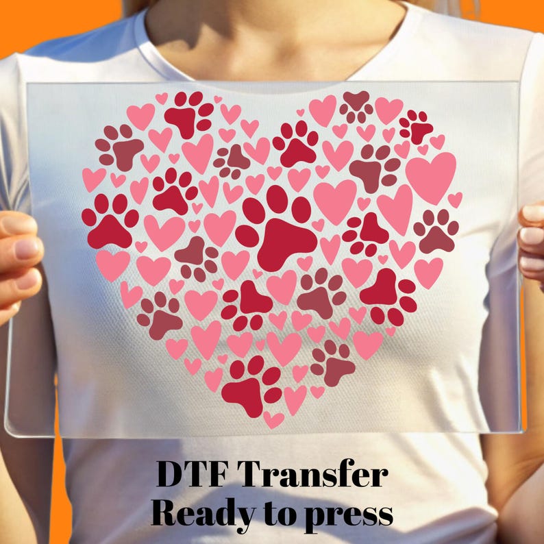 Dog Valentine Paw Heart Ready for Press, Valentine's Day DTF Transfer ...