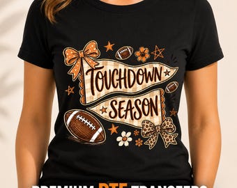 Touchdown Season Bow DTF Transfer: Leopard Bow Football Ready to Press, Football Player Shirt Decal