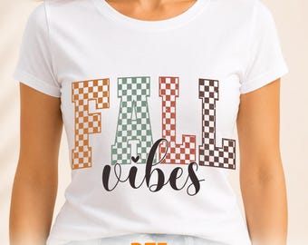 Retro Checkered Fall Vibes DTF Transfer: Vintage Checkered Autumn Ready to Press