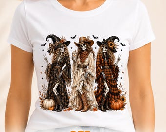Spooky Cowgirl Skeleton Witch DTF Transfer, Western Halloween Skeleton Ready for Press