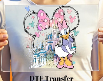 Donald and Daisy DTF Transfer, Watercolor Castle, Ready To Press