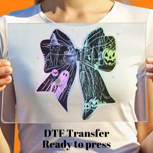 Neon Spooky Season Coquette Bow DTF Transfer: Halloween Design