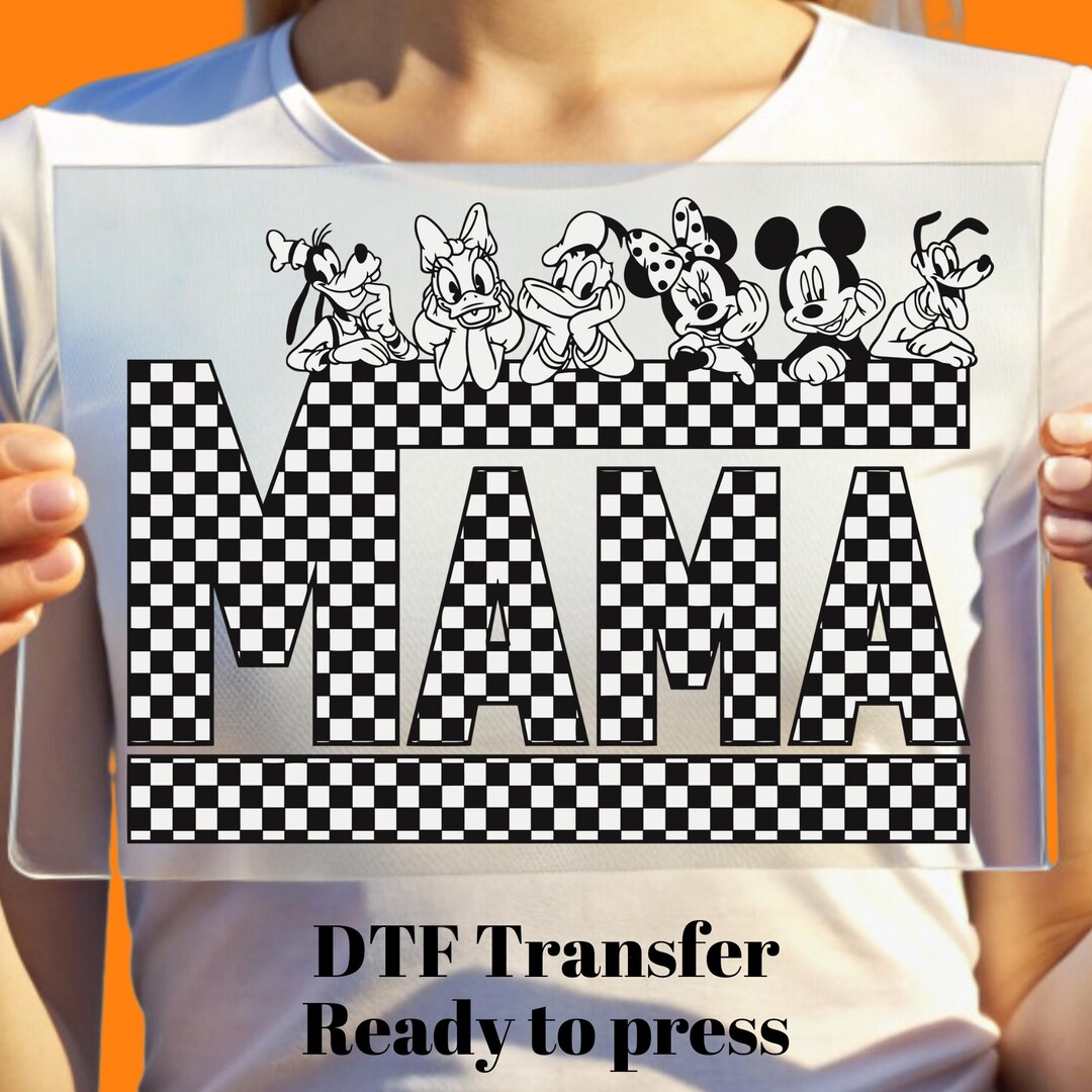 Checkered Disney Mama DTF Transfer, Retro Checkered Dtf Ready to Press ...