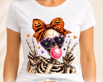 Halloween Skeleton Bubble Gum DTF Transfer, Spooky Bubble Gum Heart Glasses Ready to Press
