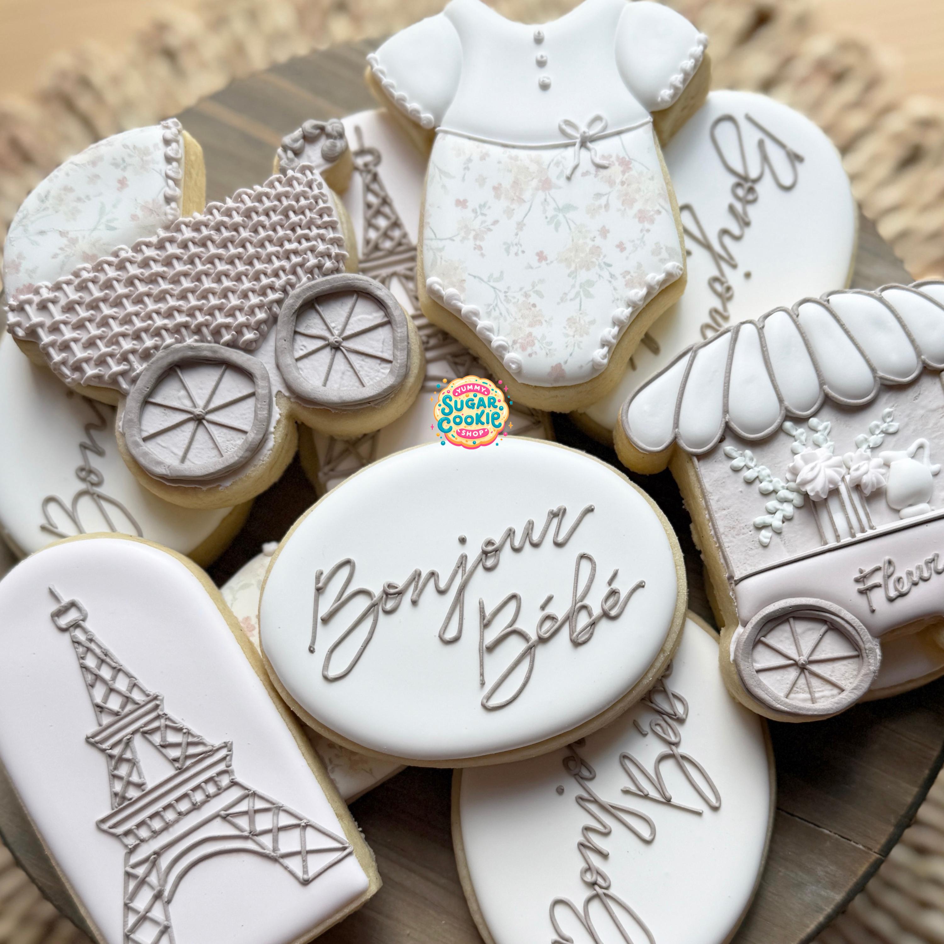 French Themed Baby Shower Sugar Cookies