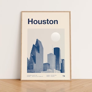 Houston Wall Art Print, Houston Poster, Houston Art Print, Houston Skyline, Houston Travel Poster Print, Printable Wall Art
