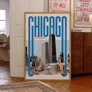 Chicago Wall Art Print, Chicago Poster, Chicago Art Print, Chicago Skyline, Chicago Aesthetic Decor, Travel Poster Print, Printable Wall Art