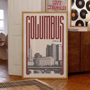 Columbus Wall Art Print, Columbus Poster, Columbus Art Print, Columbus Skyline, Columbus Travel Poster Print, Printable Wall Art