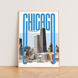 Stampa artistica da parete di Chicago, poster di Chicago, stampa artistica di Chicago, skyline di Chicago, decorazione estetica di Chicago, stampa di poster di viaggio, stampa giclée