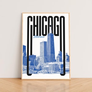 Stampa artistica da parete di Chicago, poster di Chicago, stampa artistica di Chicago, skyline di Chicago, decorazione estetica di Chicago, stampa di poster di viaggio, stampa giclée