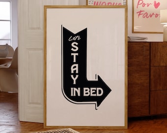 Let's Stay In Bed Print: Trendy Retro Wall Art (Digital Download)