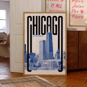 Chicago Wall Art Print, Chicago Poster, Chicago Art Print, Chicago Skyline, Chicago Aesthetic Decor, Travel Poster Print, Printable Wall Art