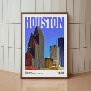 Houston Skyline Poster – Modern Retro City Art Print | Houston Art Print for Home or Office Decor