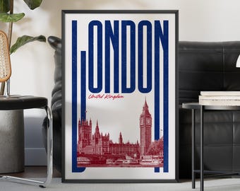 Arte de parede de Londres, pôster de Londres, impressão artística de Londres, horizonte de Londres, pôster de viagem de Londres para imprimir, arte de parede para imprimir
