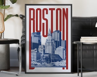 Boston Wall Art Print, Boston Poster, Boston Art Print, Boston Skyline, Boston Aesthetic Decor, Travel Poster Print, Printable Wall Art
