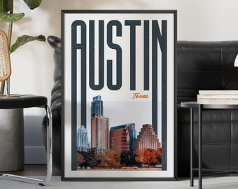 Austin Wall Art, Austin Art Print, Austin Skyline, Austin Aesthetic Decor, Travel Poster Print