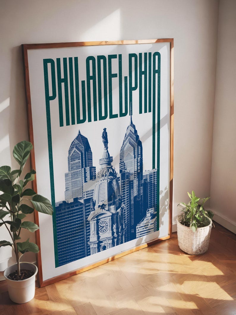 Philadelphia Wall Art Print, Philadelphia Poster, Philadelphia Skyline, Philadelphia Aesthetic Decor, Philadelphia Travel Poster Print
