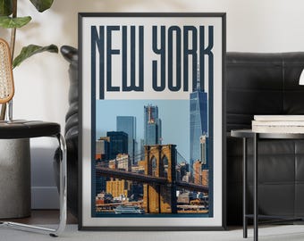 Impresión de arte mural de Nueva York, póster de Nueva York, impresión artística de Nueva York, horizonte de Nueva York, impresión de póster de viaje de Nueva York, arte mural imprimible