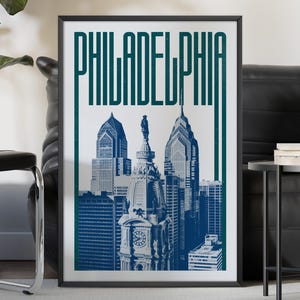 Impression d'art mural Philadelphie, affiche de Philadelphie, ligne d'horizon de Philadelphie, décoration esthétique de Philadelphie, impression d'affiche de voyage de Philadelphie image 1