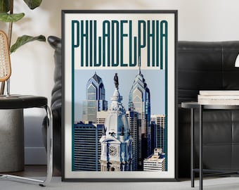 Impresión de arte mural de Filadelfia, póster de Filadelfia, impresión artística de Filadelfia, horizonte de Filadelfia, impresión de póster de viaje, arte mural imprimible