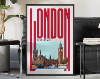 Sztuka ścienna Londynu, plakat Londynu, wydruk artystyczny Londynu, panorama Londynu, plakat podróżniczy Londynu, wydruk sztuki ściennej do druku