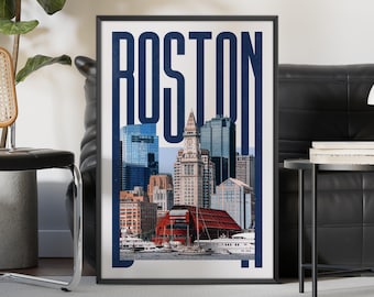 Boston Wall Art Print, Boston Poster, Boston Art Print, Boston Skyline, Boston Aesthetic Decor, Travel Poster Print, Printable Wall Art