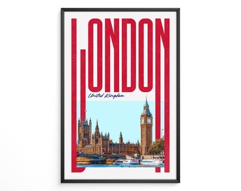 Impressão giclée do horizonte de Londres: pôster de arte urbana retrô